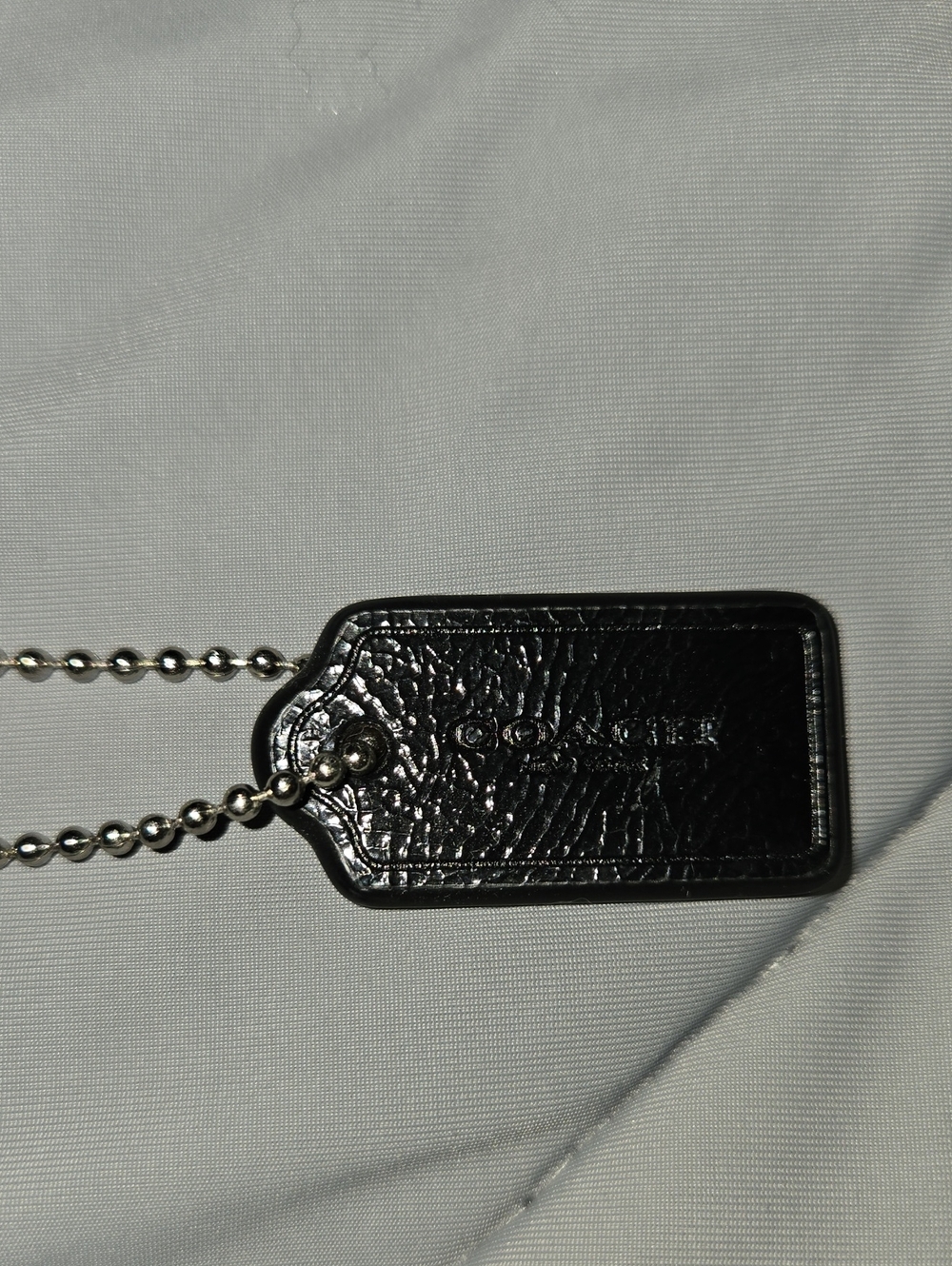 Coach Black Leather Hang Tag with Silver Ball Chain